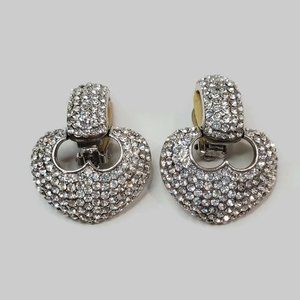 Vintage Jarin Fiery Pave Rhinestone Door Knocker Clip Earrings